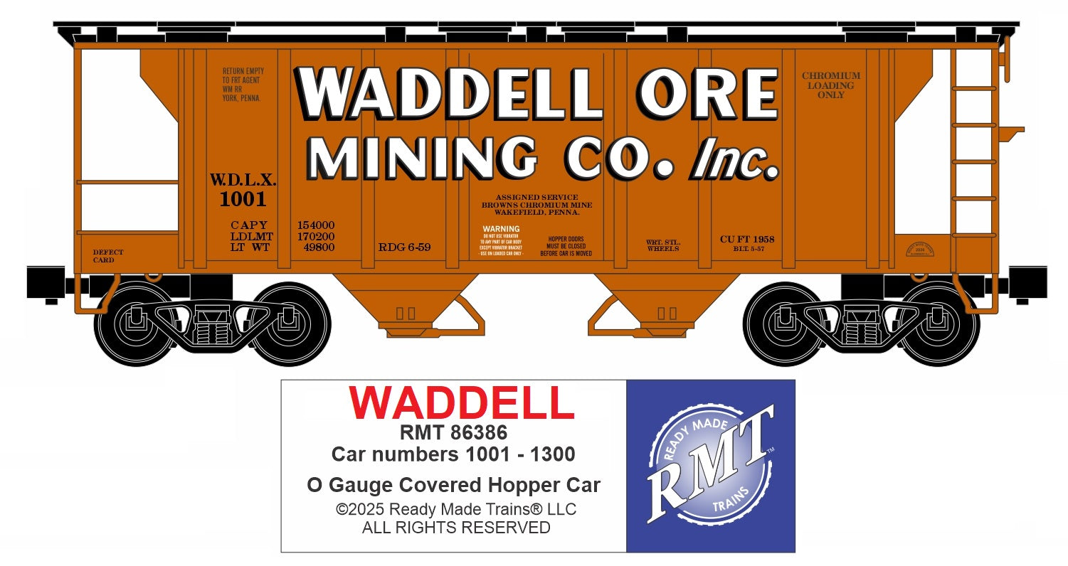 Ready Made Trains RMT-86386 - 2-Bay Covered Hopper Car "Waddell Ore Mining Co."