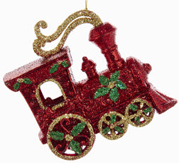 Ornament - Red & Gold Glitter Steam Train