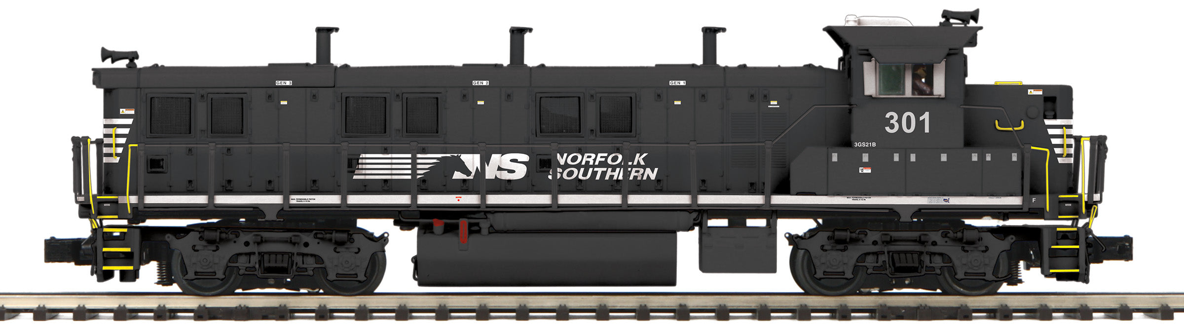 MTH 20-21663-1 - 3GS21B Genset Diesel Engine "Norfolk Southern" #301 w/ PS3 (Hi-Rail Wheels)