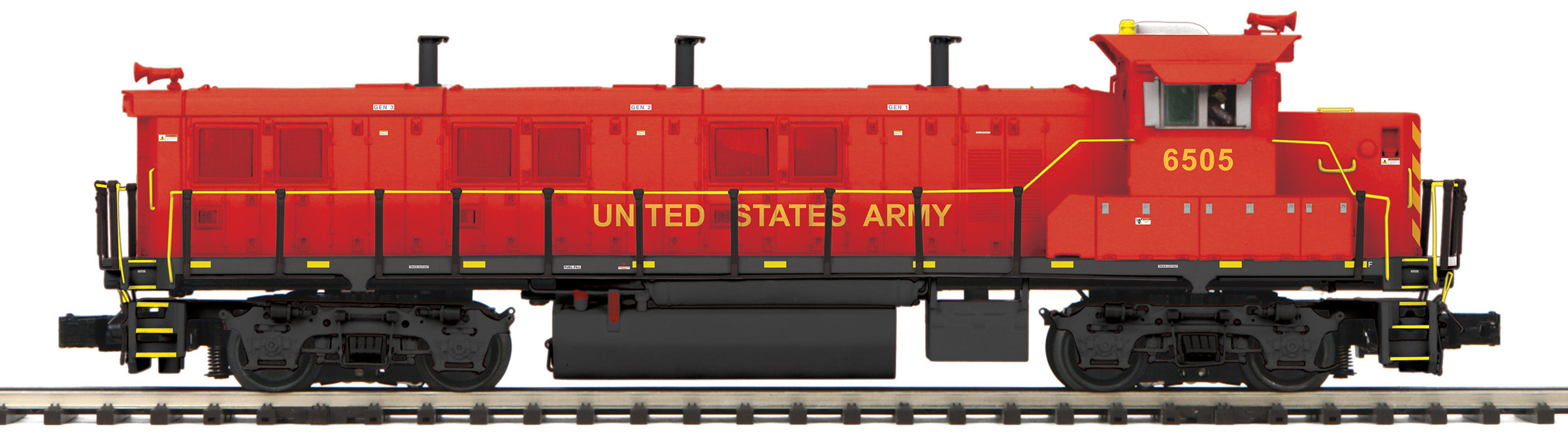 MTH 20-21665-1 - 3GS21B Genset Diesel Engine "U.S. Army" #6505 w/ PS3 (Hi-Rail Wheels)