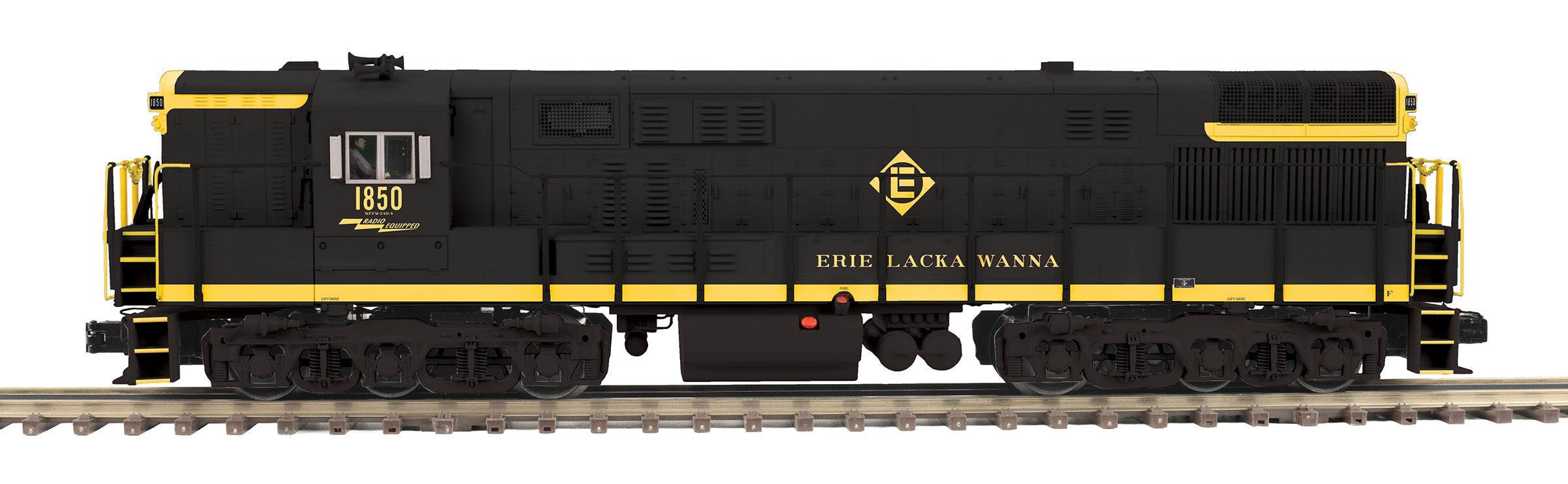 MTH 20-21683-1 - FM Train Master Diesel Engine "Erie Lackawanna" (Black) #1850 w/ PS3 (Hi-Rail Wheels) - Custom Run for MrMuffin'sTrains