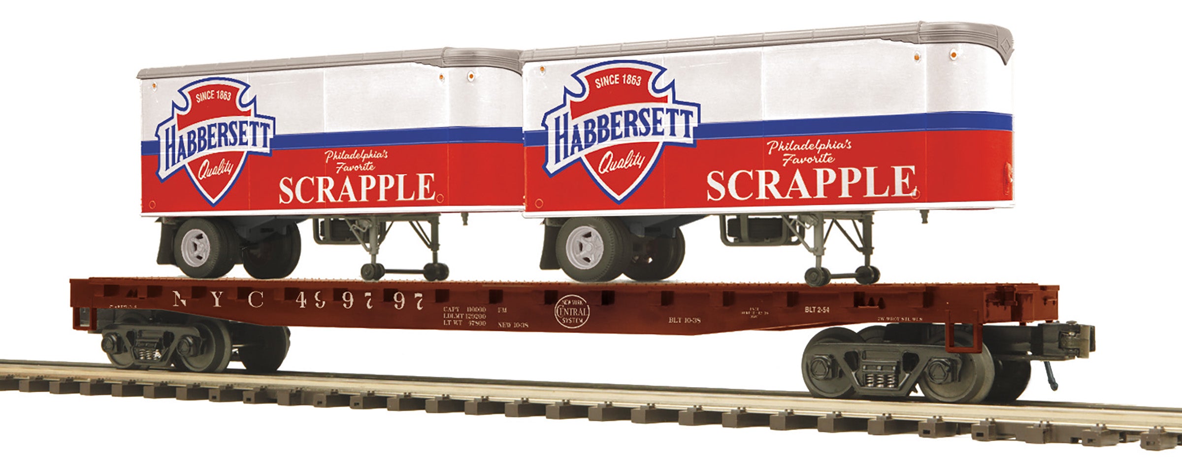 MTH 20-95556 - Flat Car "New York Central" w/ (2) PUP Trailers (Scrapple)
