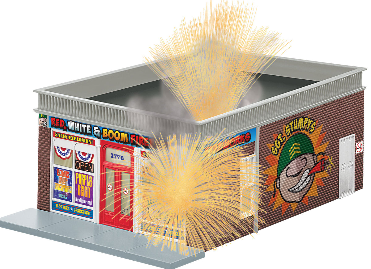 Lionel 2129030 - "Sgt Stumpy's" Red White & Boom Fireworks Building - MrMuffin'sTrains