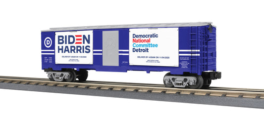 MTH 30-71050 - RailKing - 40’ Window Box Car "Democratic National Committee" w/ Ballot Boxes (Detroit) - MrMuffin'sTrains