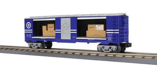 MTH 30-71050 - RailKing - 40’ Window Box Car "Democratic National Committee" w/ Ballot Boxes (Detroit) - MrMuffin'sTrains