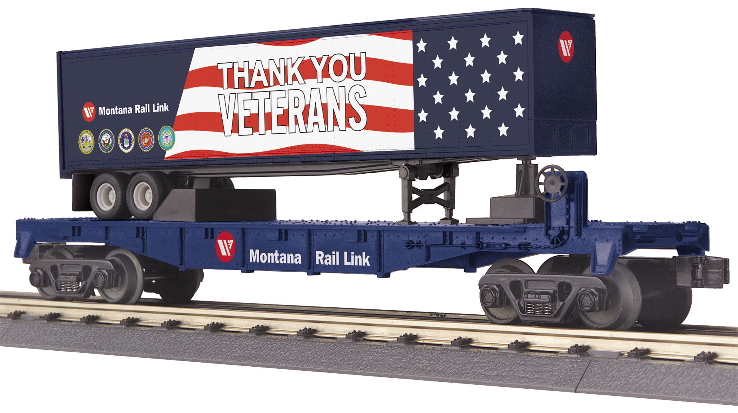MTH 30-76849 - Flat Car "Montana Rail Link" w/ Trailer (Veterans)