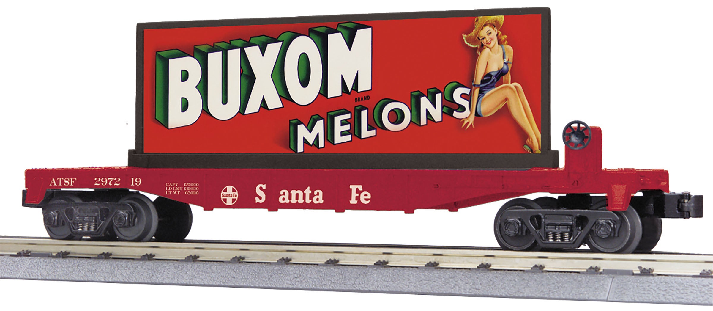 MTH 30-76858 - Flat Car "Santa Fe" #297219 w/ Billboard (Buxom Mellons)