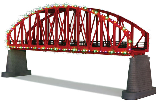 MTH 40-1115 - Steel Arch Bridge w/ Operating Christmas Lights (Red) - MrMuffin'sTrains