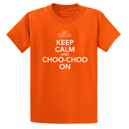 T-Shirt - "Keep Calm and Choo-Choo On" Adult (Orange) - MrMuffin'sTrains
