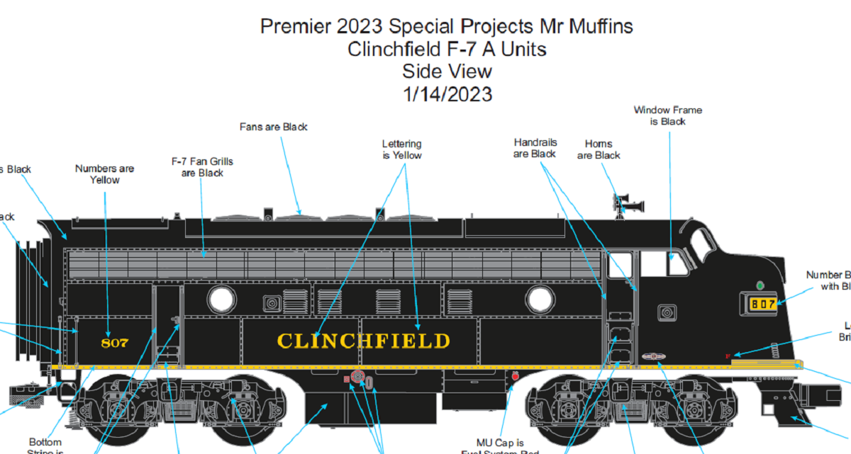 MTH 20-21827-1 - F-7 A/B Diesel Engine Set "Clinchfield" (Black Scheme) w/ PS3 (Hi-Rail Wheels) - Custom Run for MrMuffin'sTrains