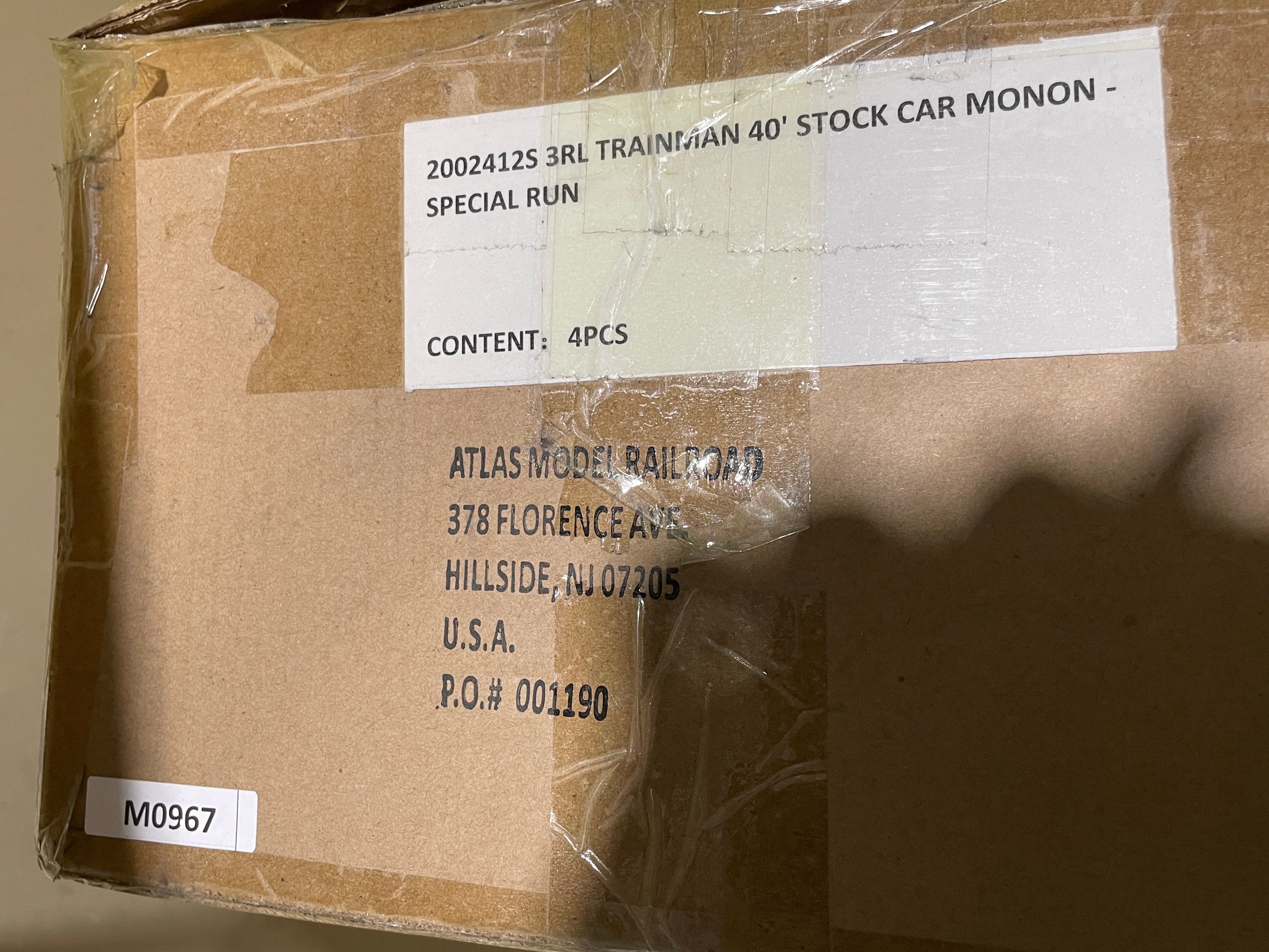Atlas O 2002412S - Trainman 40' Stock Car Set of 4 Cars - Monon - Second Hand - M0967