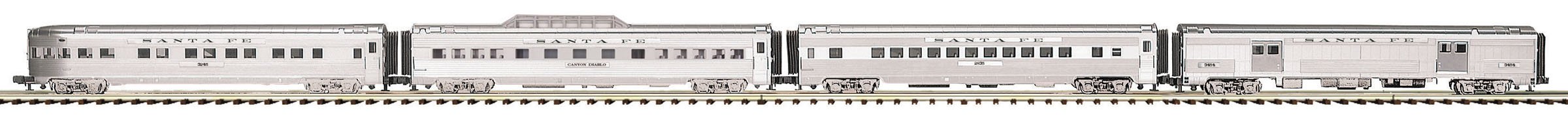 MTH 20-64115 - 70' Streamlined Passenger Set "Santa Fe" (4-Car) Ribbed Sided 