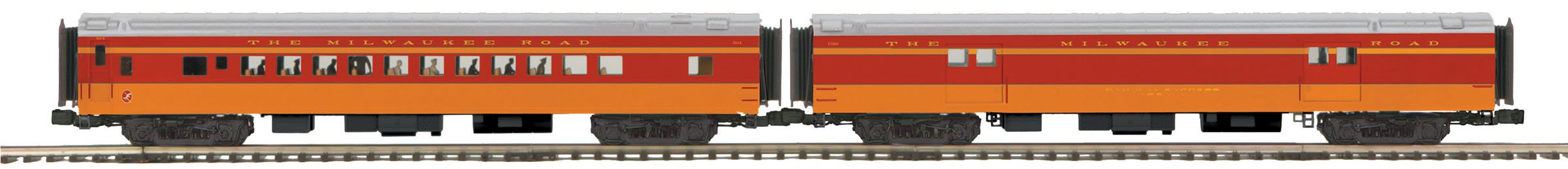 MTH 20-64165 Milwaukee Road 2-Car 70' Streamlined Baggage/Coach Passenger Set (Smooth Sided) 
