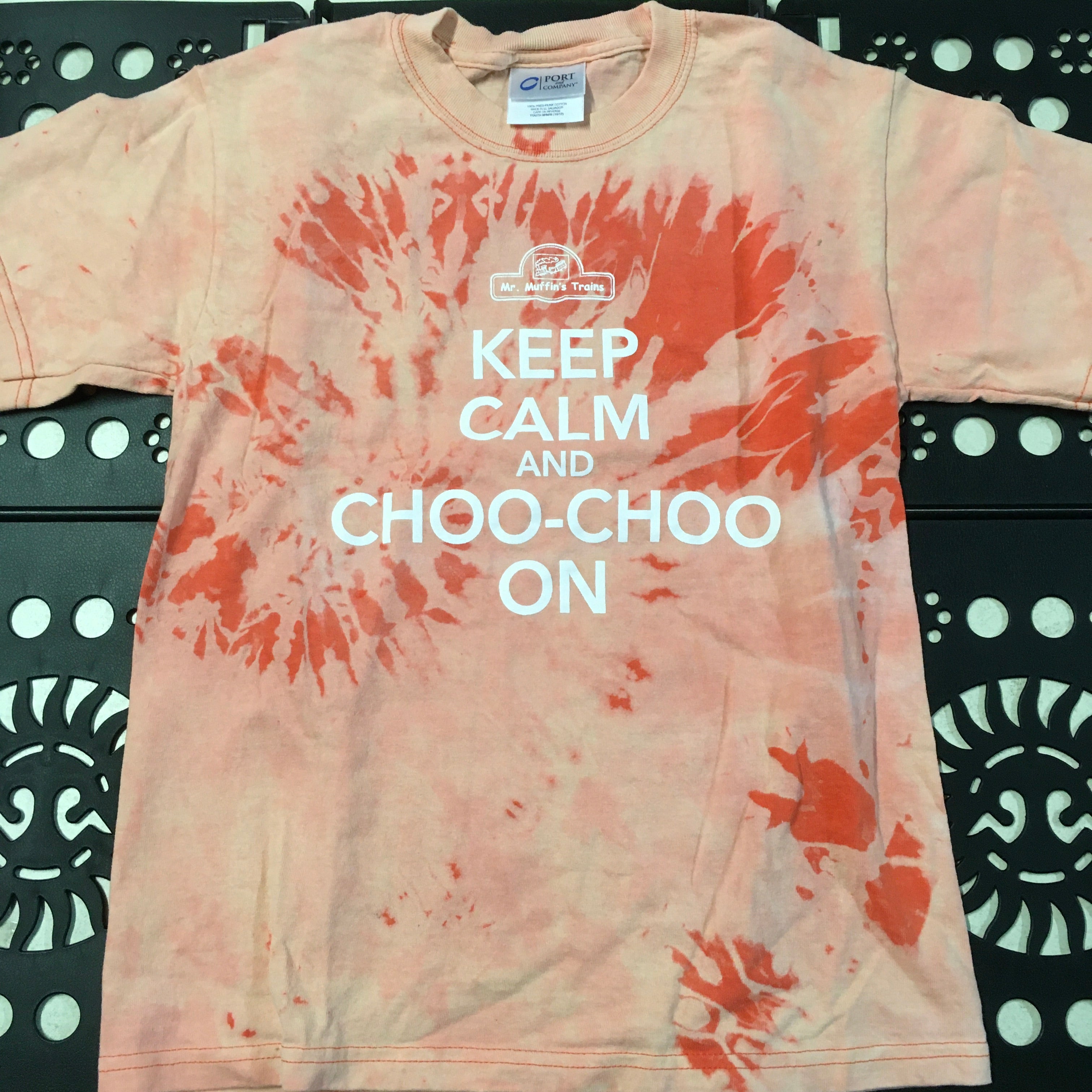 T-Shirt - "Keep Calm and Choo-Choo On" Youth (Orange Tie-Dye)