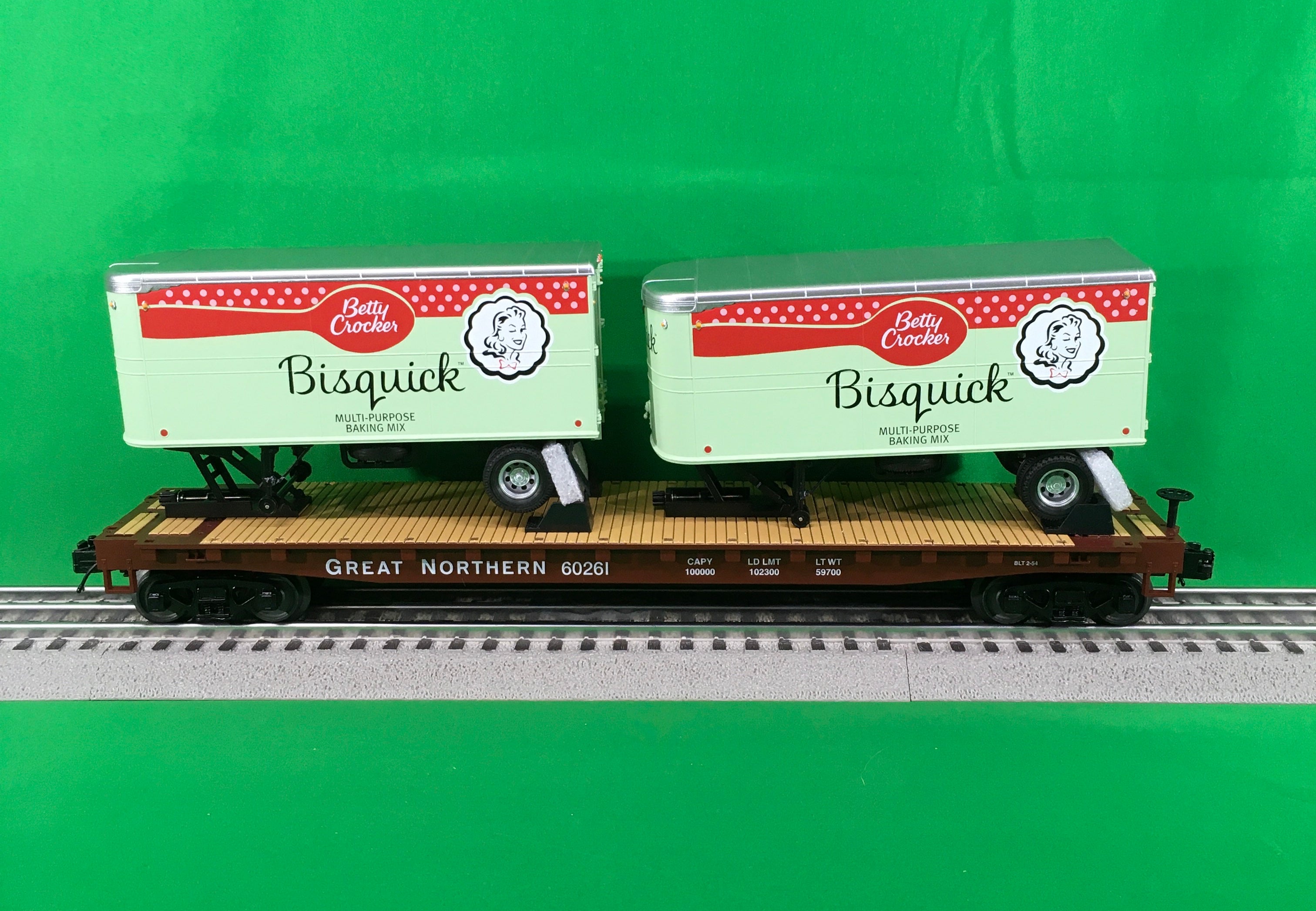 MTH 20-95554 - Flat Car "Great Northern" w/ (2) PUP Trailers (Bisquick)