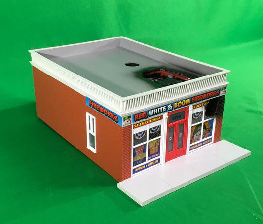 Lionel 2129030 - "Sgt Stumpy's" Red White & Boom Fireworks Building - MrMuffin'sTrains