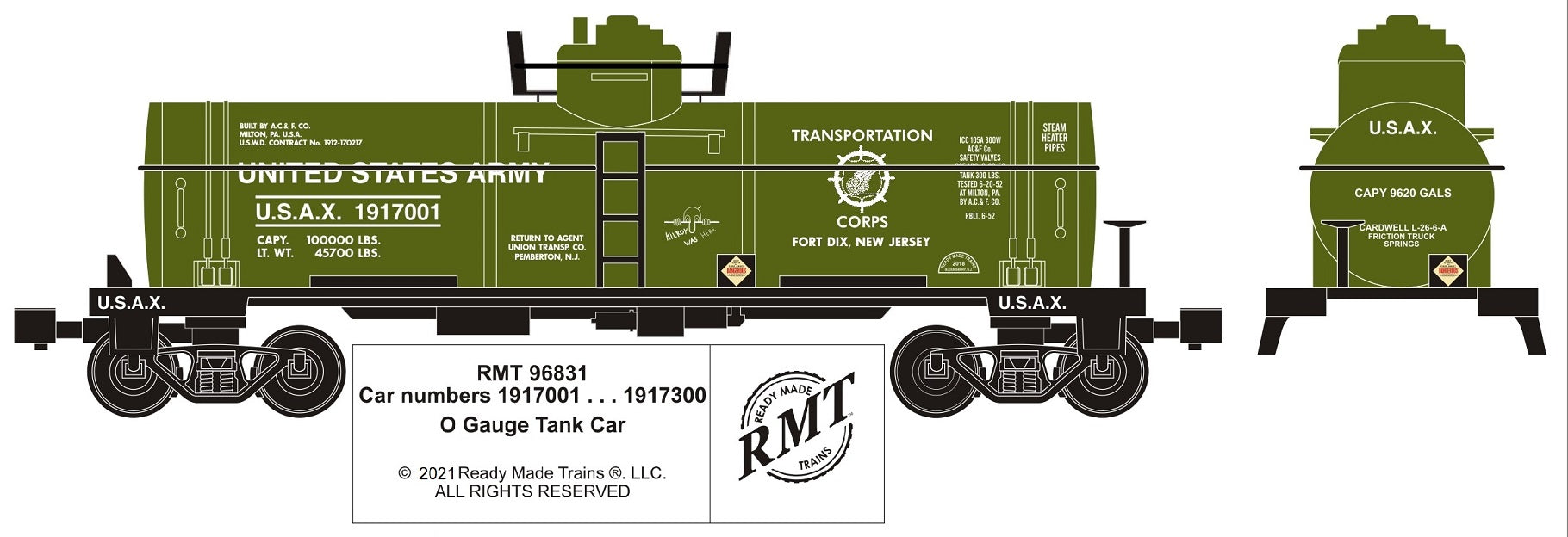Ready Made Trains RMT-96831 - 8000 Gallon Single Dome Tank "U.S. Army"