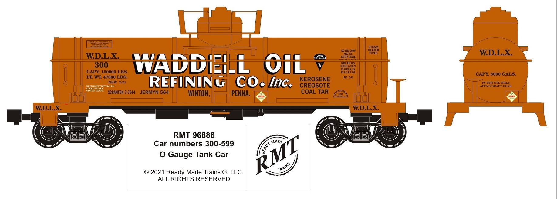 Ready Made Trains RMT-96886 - 8000 Gallon Single Dome Tank "Waddell Oil Refining Co."